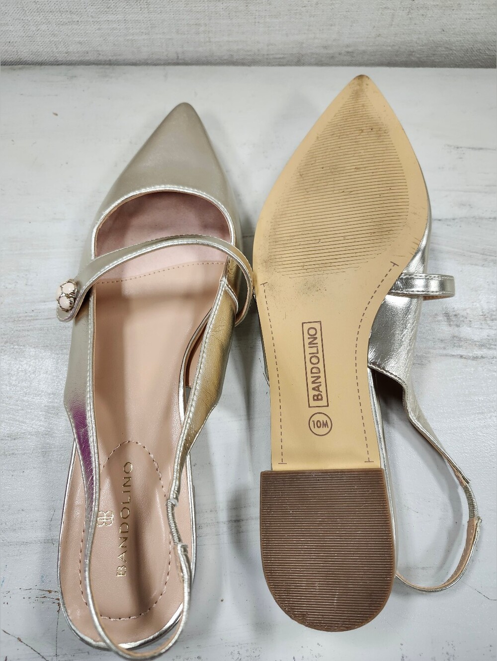 Bandolina Metallic Gold Pointed Slingback Flats with Mary Jane Strap - Picture 4 of 4